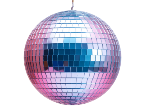 Floating Disco Ball with Pink and Blue Neon Glow, Party Lighting, Transparent PNG