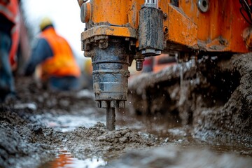 Water well drilling rig preparing to bore down into the earth, showcasing the process of drilling for groundwater and the importance of sustainable water resource management, Generative AI