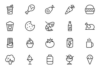 Food and Drink Line Icons set. Vector-Based Icons for Cooking, Dining, Beverages, Restaurant, and Fast Food Design