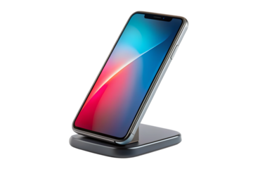 Modern smartphone on wireless charging stand isolated on - white background