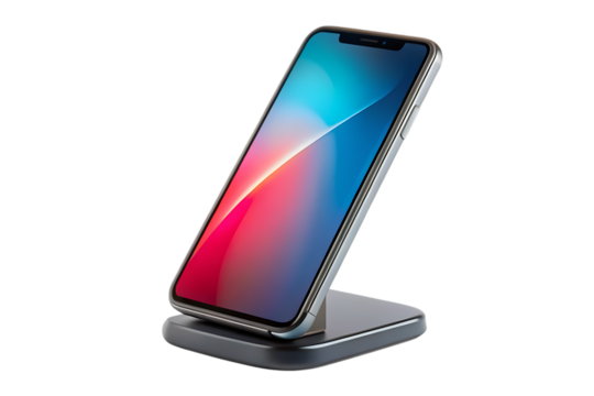 Modern smartphone on wireless charging stand isolated on - white background