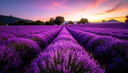 Fototapeta premium Lavender field at sunset.