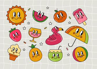 Old Illustration Style with  Playful Summer Character set