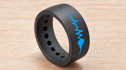 Smart black ring for monitoring heart rate and oxygen levels, enhancing wellness and fitness with futuristic technology