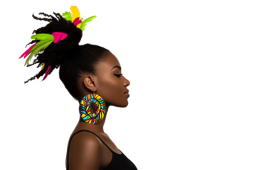 Vibrant hairstyle featuring colorful accessories on a model
