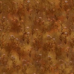 Rustic Wildflower Pattern on Distressed Brown Background for Nature Design.