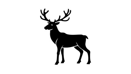 Silhouette of a majestic deer with large antlers standing gracefully in a simple black and white design