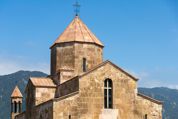 Fototapeta premium Odzn, Armenia – A close-up of the medieval Odzun Monastery, an Armenian Apostolic church located in the Lori Province.