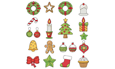 Festive Holiday Icon Set Christmas, New Year, Nature, and Seasonal Clipart Collection