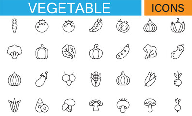 Line Art Icons of Vegetables for Eco-friendly and Organic Illustrations