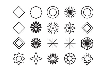 Collection of 24 minimalist geometric shapes and icons