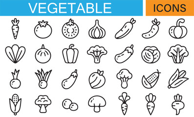 Fresh Produce Icons Featuring Carrot, Tomato, Mushroom, and More