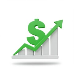 Fototapeta premium Green dollar sign atop a rising bar graph with an ascending arrow, indicating financial growth and positive economic trends.
