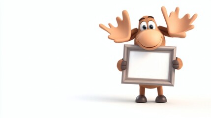 Obraz premium Cartoon moose holding a blank frame.