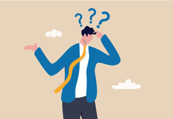 Memory loss, forget things to do or dementia cannot remember anything, confusing brain problem or cognitive illness concept, confused businessman in trouble losing memory thinking what he forget.