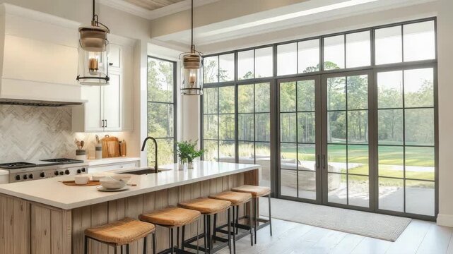 kitchen with wooden details, Luxury Kitchen Interior in white tone