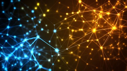 Fototapeta premium Abstract Network Connection Blue Gold Glowing Nodes Lines