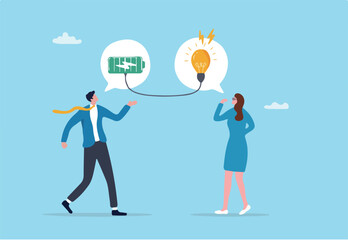 Mentor, advisor to motivate employee or inspiration, training or guidance help personal development to reach success, coaching concept, businessman mentor help employee to get new light bulb idea.