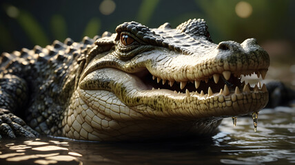 Obraz premium Close-Up of Reptile Skin and Eye – Crocodile in the Wild with Natural Lighting
