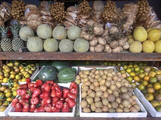 Fresh Tropical Fruits at a Market Stall