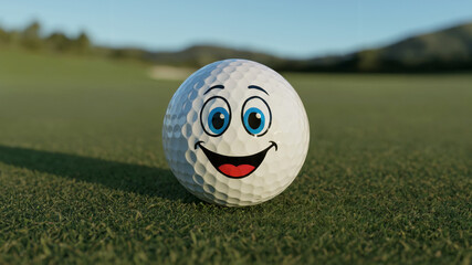 Smiling Golf Ball on Grass
