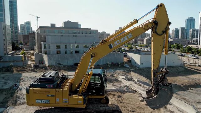 Urban site excavator construction scene Urban construction site excavation