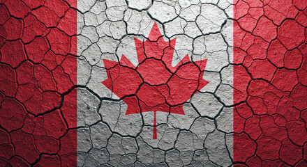 Cracked Earth Texture with Canadian Flag Symbol Fast National Identity