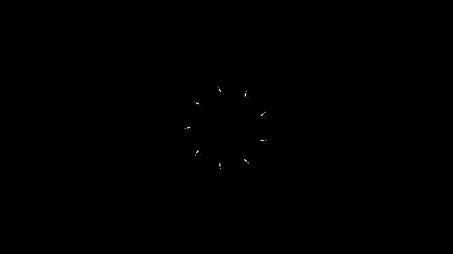 Explosive fireworks circle burst animation with glowing sparks, shiny ellipse pop-up firework blast effect, circle bursting template design, motion graphics element, black screen background, 4K 