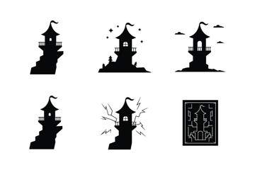 Black silhouette of a tower on a cliff with a flag vector