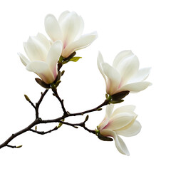Delicate magnolia blossoms on a branch isolated on transparent background