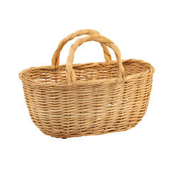 Obraz premium empty wicker basket with woven handles isolated on white background