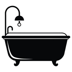 Vintage Clawfoot Bathtub Icon With Shower Fixture in Simple Black Silhouette Style