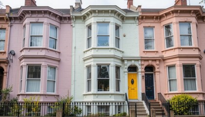 Obraz premium Victorian Row House in Pastel Colors with a Yellow Door