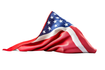 Red and white flag draped on a surface with stars on blue section