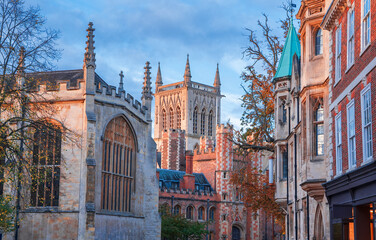 Cambridge, UK – Historic Architecture of St John's College campus at Sunset