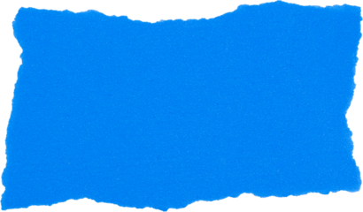 Torn piece of vibrant blue textured paper isolated on white background for creative design projects and artistic applications