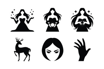 Elegant woman with stars and crystal ball deer face and hand vector
