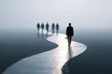 Choosing the right and most efficient path to success. The leader leads the team on the right way towards the goal. Strategic planning and decision making in businessChoosing the right and most effici