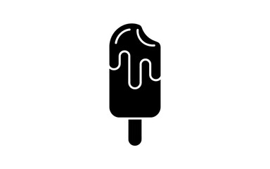 Black and white illustration of a melting chocolate ice cream bar on a stick for summer and dessert themes