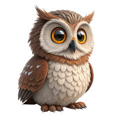 Fototapeta premium Cute cartoon owl with big eyes isolated on transparent background
