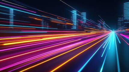 Neon city lights speed motion. Abstract highway. Possible use Background, wallpaper, poster