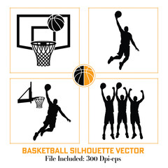 A Black Basketball silhouette vector set 