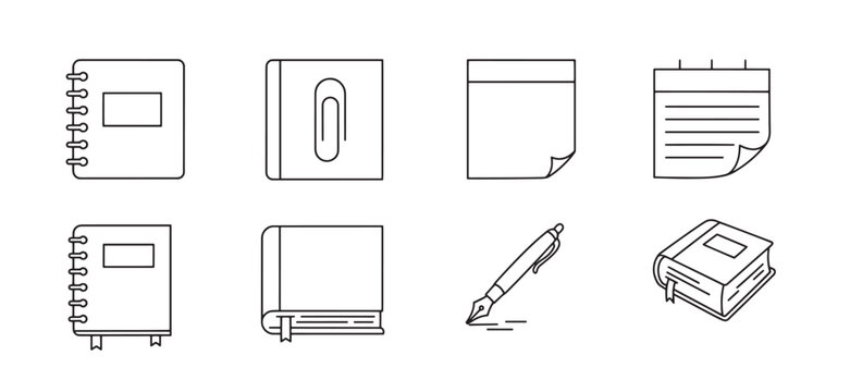 Simple minimalist vector illustrations of notebooks notepaper pen and books for design elements