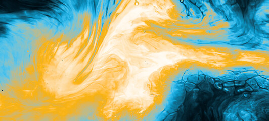 Smooth blue and yellow fluid blend forms a modern and creative abstract background. Banner