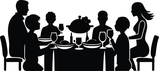 thanksgiving dinner family gathering silhouette vector clipart autumn celebration holiday feast