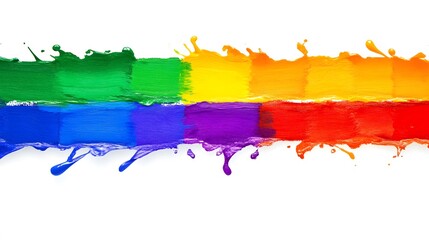 Fototapeta premium Vibrant Rainbow Paint Splatter Strokes, Colorful Acrylic Texture Background