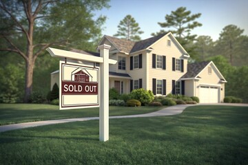 Suburban Home With Sold Out Sign on a Sunny Day

