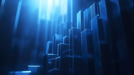 Abstract blue glass blocks ascending, creating a dynamic, futuristic stairway effect.