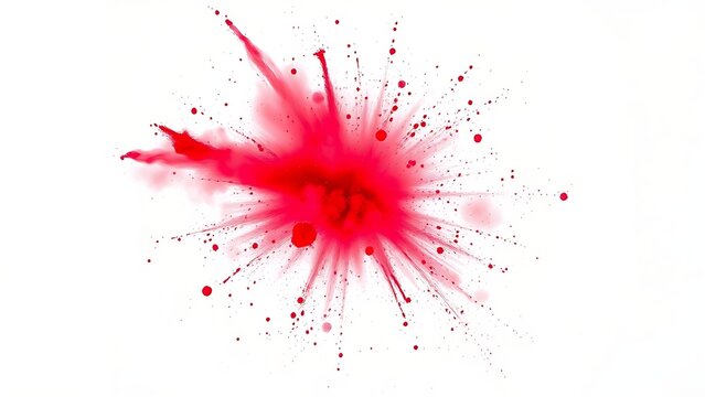 Vibrant red Holi powder explosion captured dynamically against a white background.