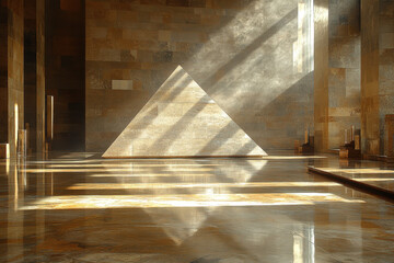 Large window with sunlight streaming in, illuminating a potted palm tree in a spacious room with a large wall.